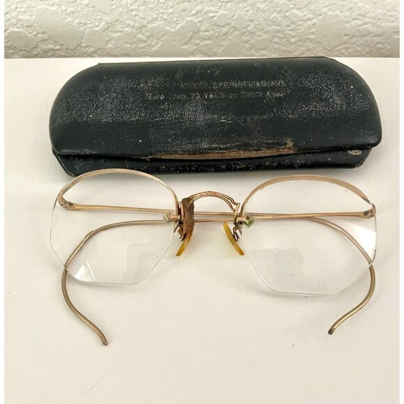 Vintage Mens Gold Metal Wire Wrap Eyeglasses w/Original Case Retro - Picture 1 of 4